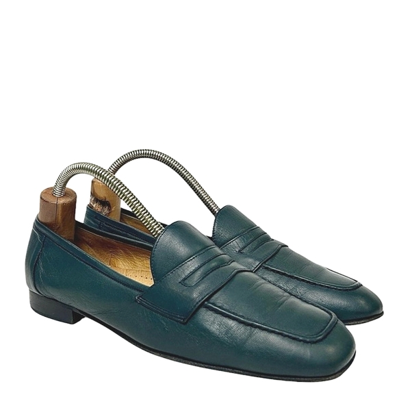 Cole Haan Shoes - COLE HAAN Dark Green Leather Flatd Penny Loafers Womens Size 8B Made In Italy